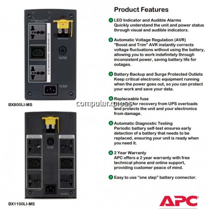 APC Backup Battery UPS 1100VA, 230V, AVR, Universal and IEC Sockets